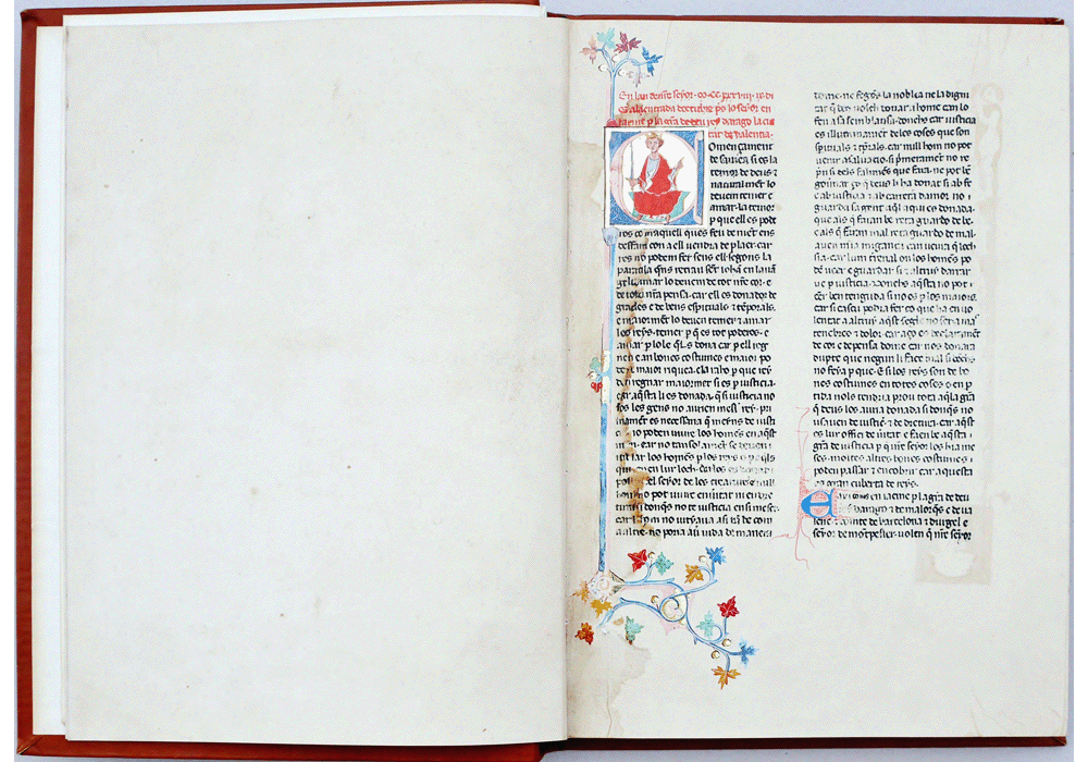 Furs Regne de València-Boronat de Pera-Jaime I Aragón-Manuscript-Illuminated codex-facsimile book-Vicent García Editores-1 Opened.
